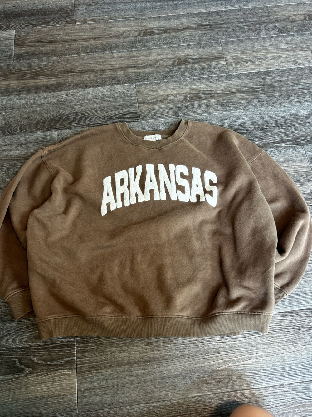 State of Mind Brown Sweatshirt with White Arkansas Graphic